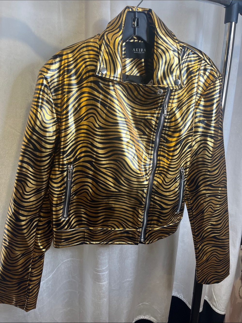 AKIRA Gold and Black Zebra-Print Moto Jacket